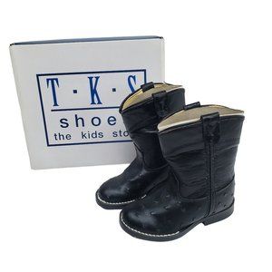 Bronco Cowboy Boots Black Faux Ostrich Bumps Made in USA Toddlers Size 5